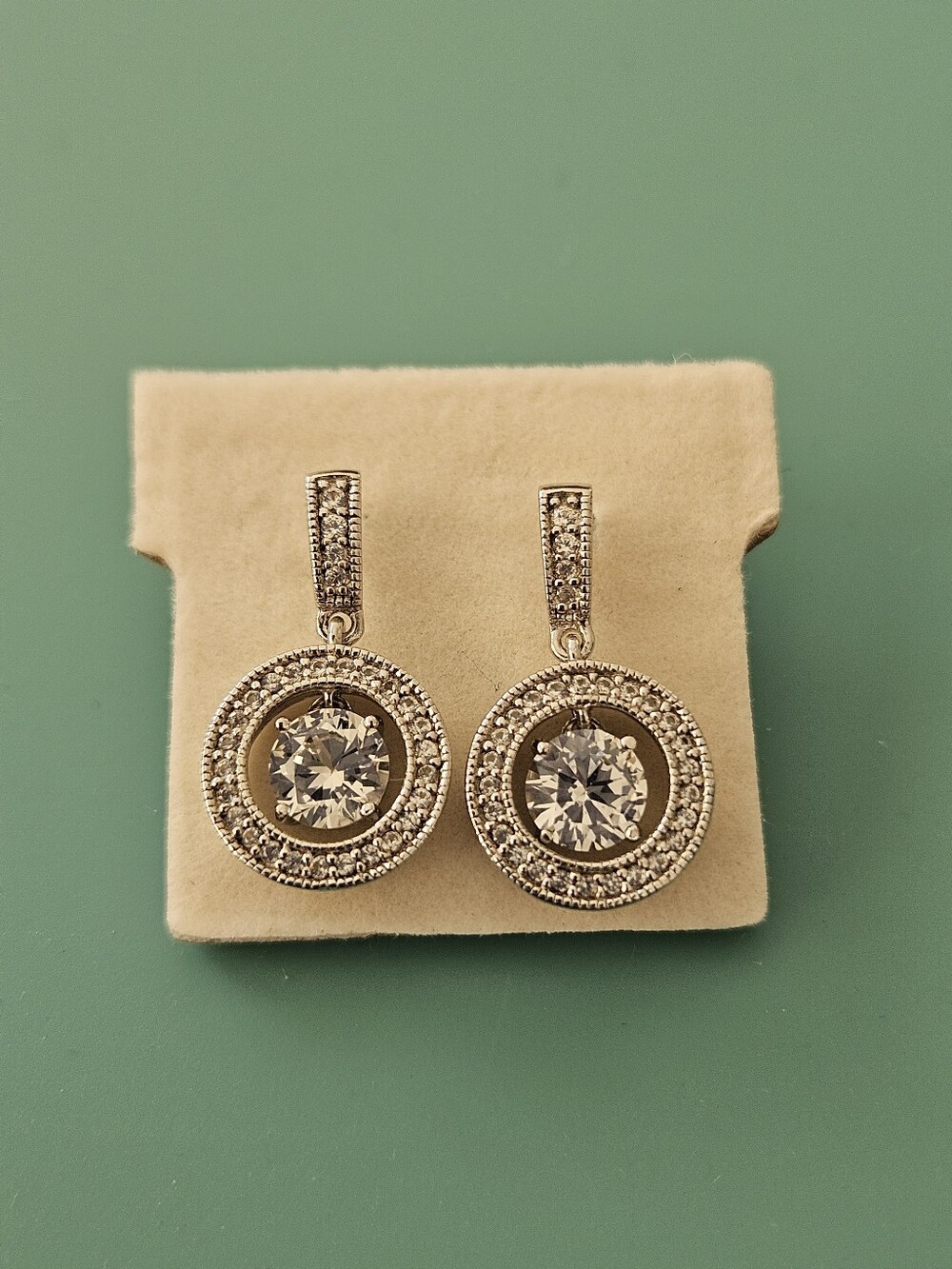 925 Silver Crystal Halo Drop Earrings - Clear